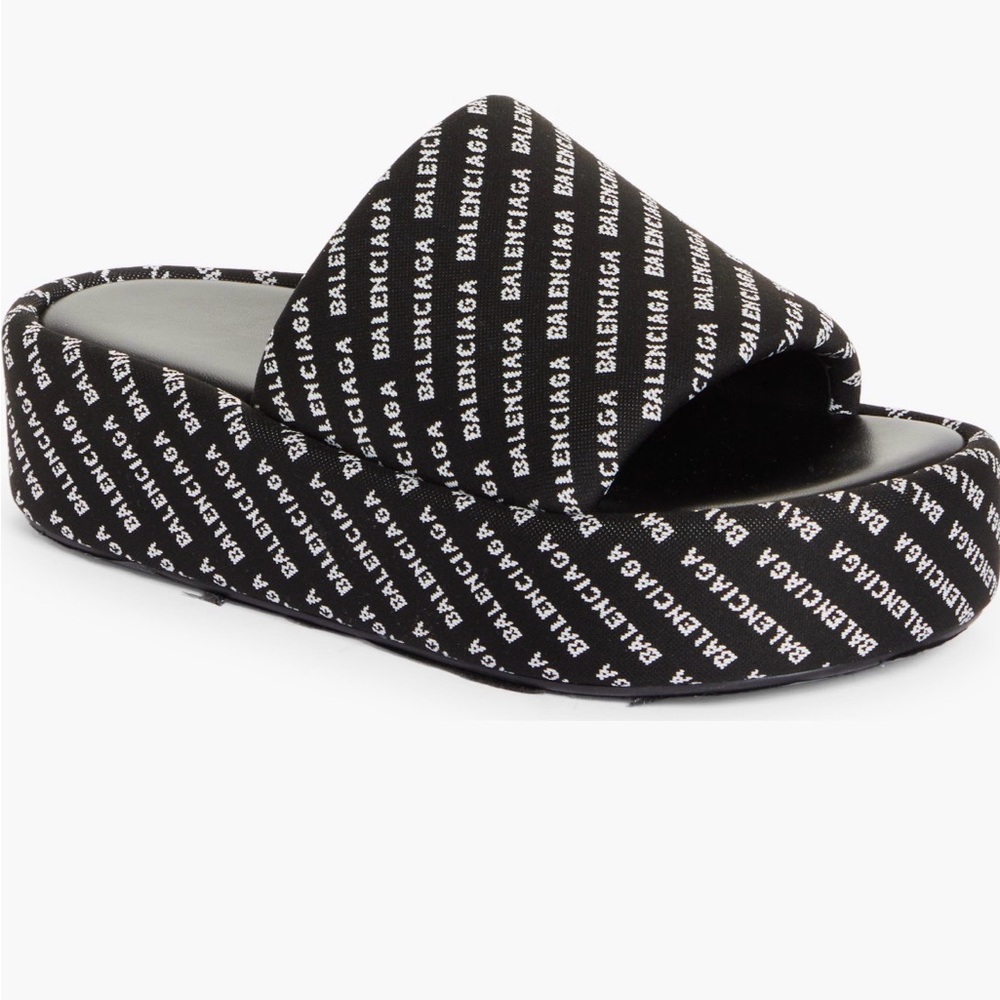 Balenciaga Black Logo Platform Slide Sandal